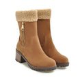 Snow boots with plush lining and rubber soles in black, grey, green, or orange colours