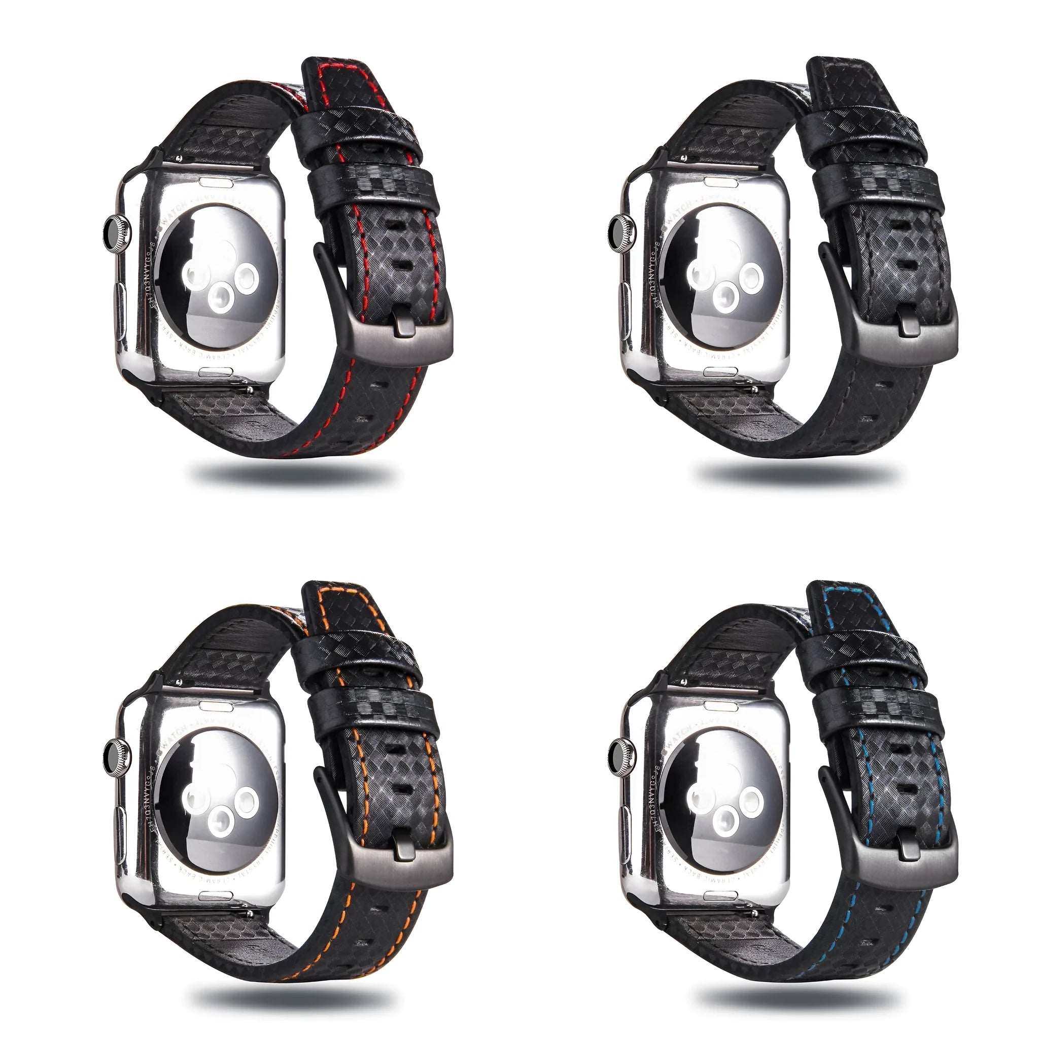 Carbon fibre pattern leather iPhone watch strap and matching hard shell case in four colour options