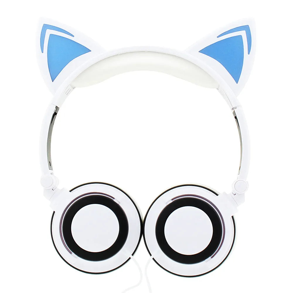 Cat ear headphones with LED lights on ears and cushions in seven colour options