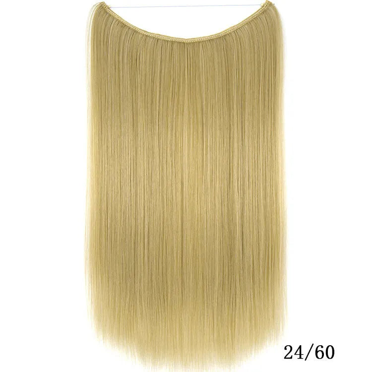 22-inch invisible wire hair extension in silky straight synthetic with no clips for natural volume