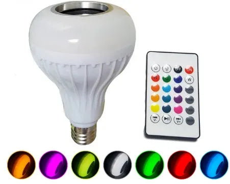White E27 Bluetooth speaker light bulb with remote control for 16 colour options