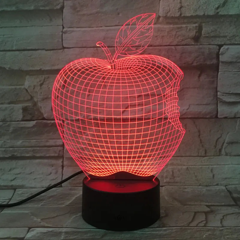 3D fruit shaped colourful LED night light with touch control on wooden surface