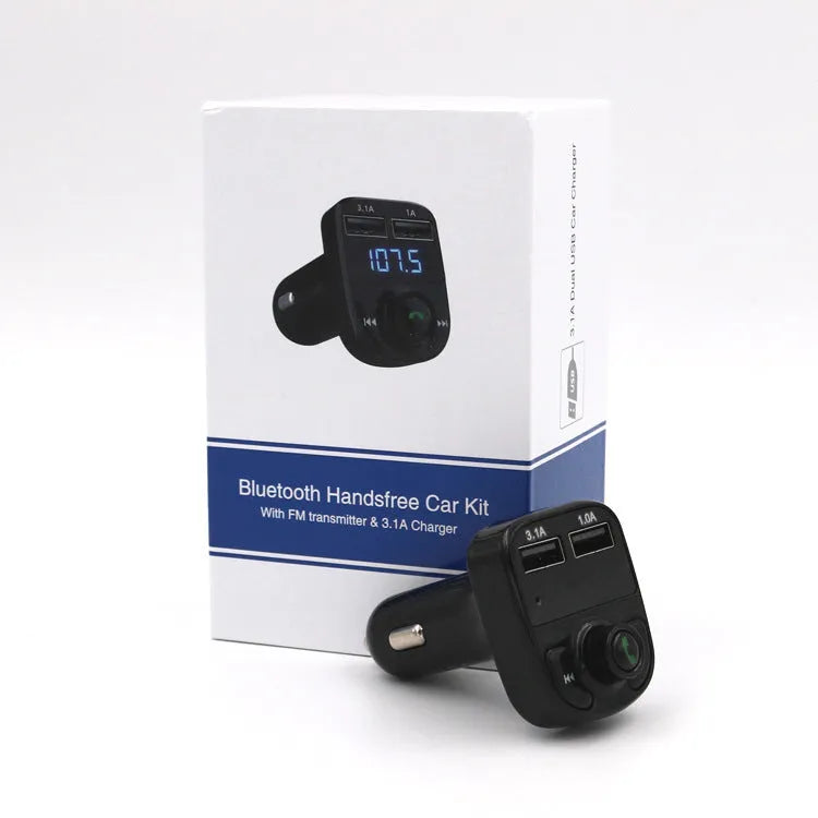 HY82 car Bluetooth MP3 player unit for cigarette lighter socket with USB ports and display.