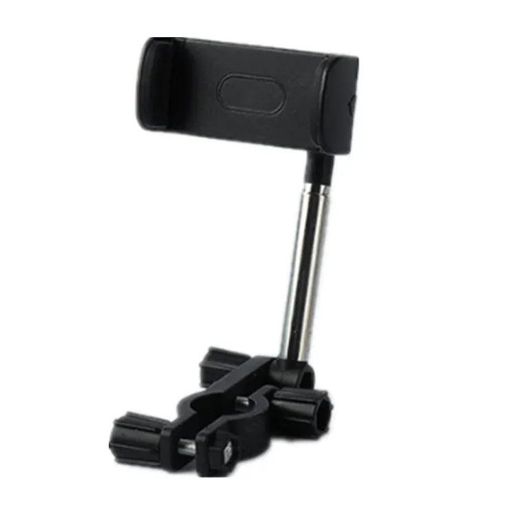 Black ABS plastic mobile phone bracket mounted on car rearview mirror holding a smartphone