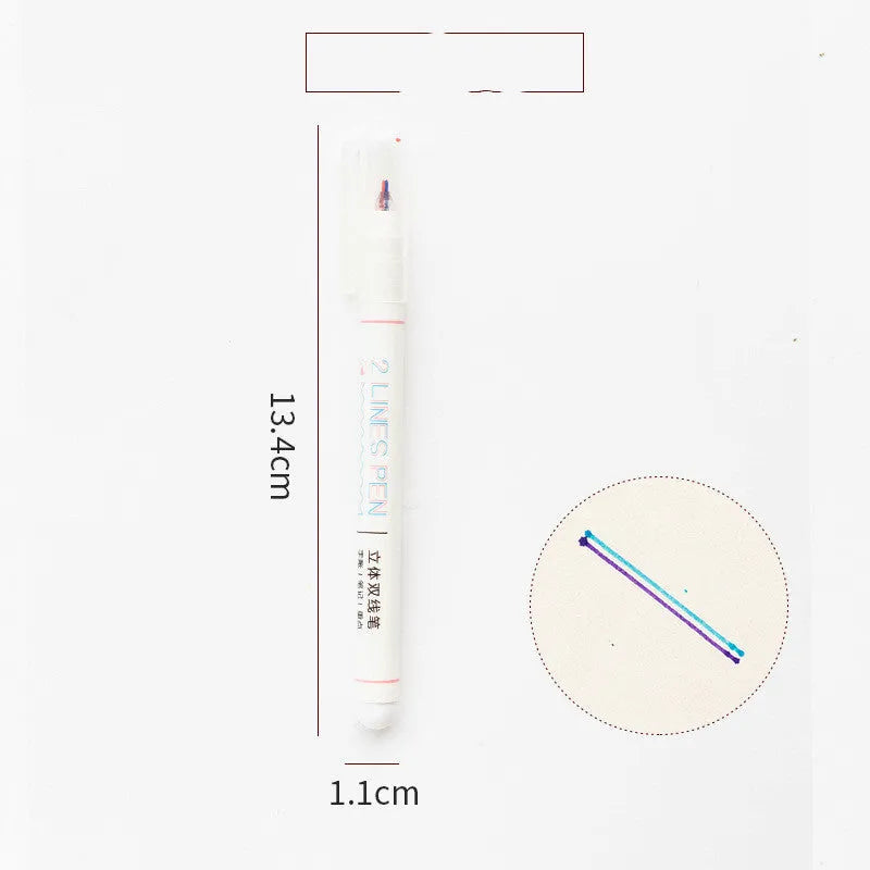 Two-colour hand account pen showing stereo double line design with 0.5mm fine tip for student highlighting