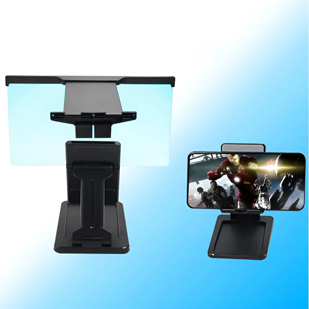 Black mobile phone screen magnifier with 12-inch display and separate bracket stand