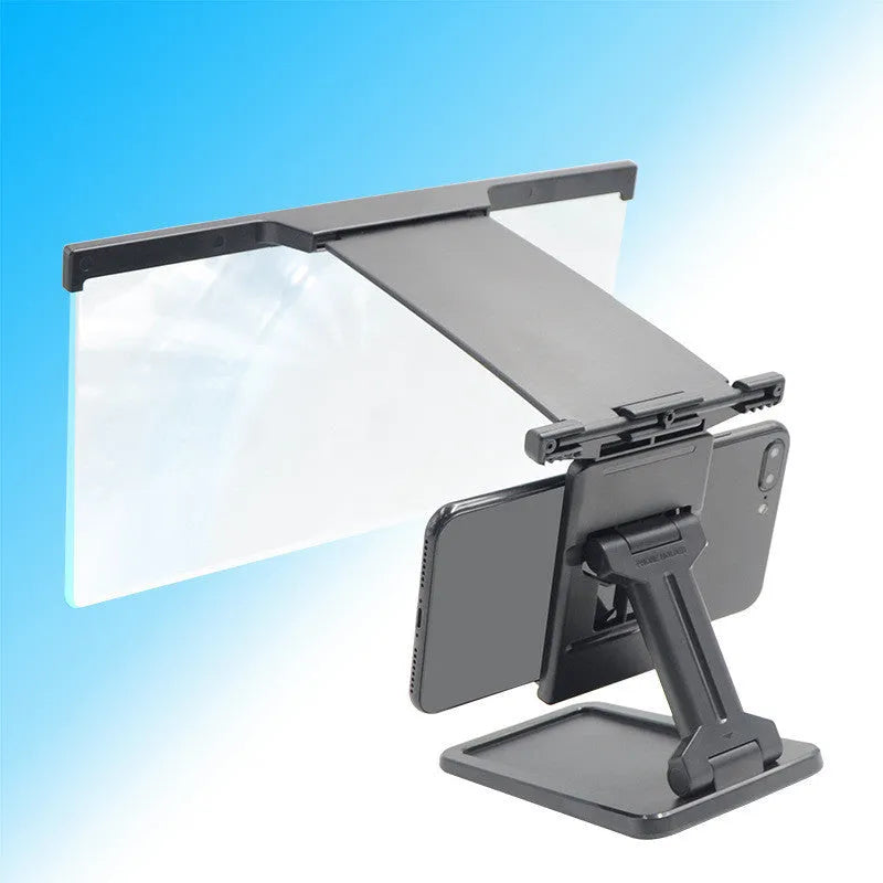 Black mobile phone screen magnifier with 12-inch display and separate bracket stand