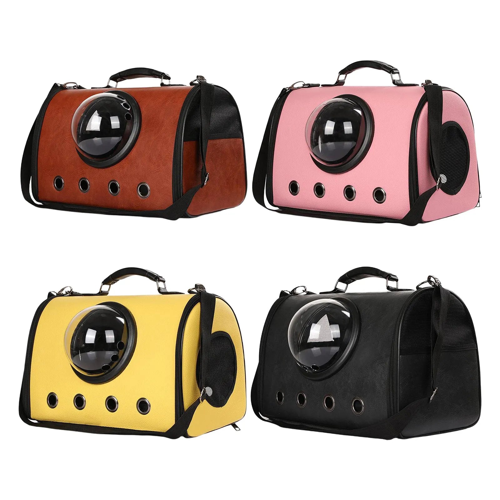 Grey pet carrier backpack for small dogs and cats with PU leather and polyester material, 44x26x31cm size