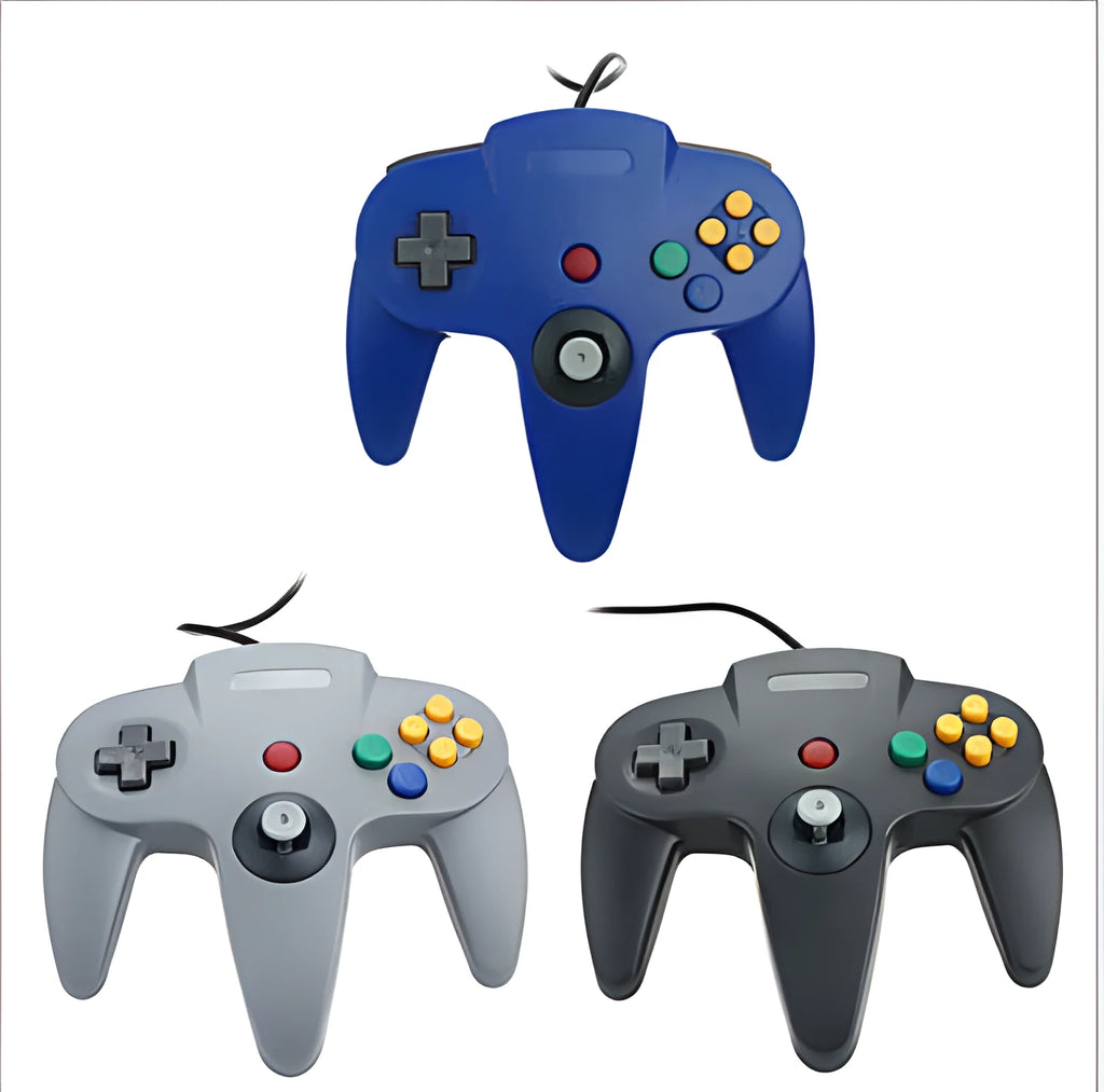 USB N64 computer game controller for PC in multiple colour options with three-prong design