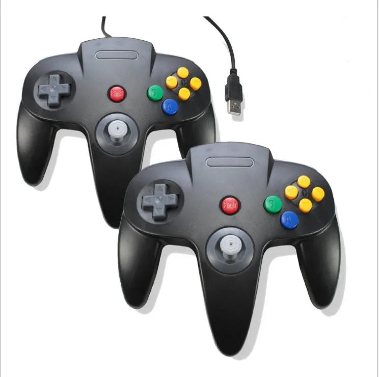 USB N64 computer game controller for PC in multiple colour options with three-prong design