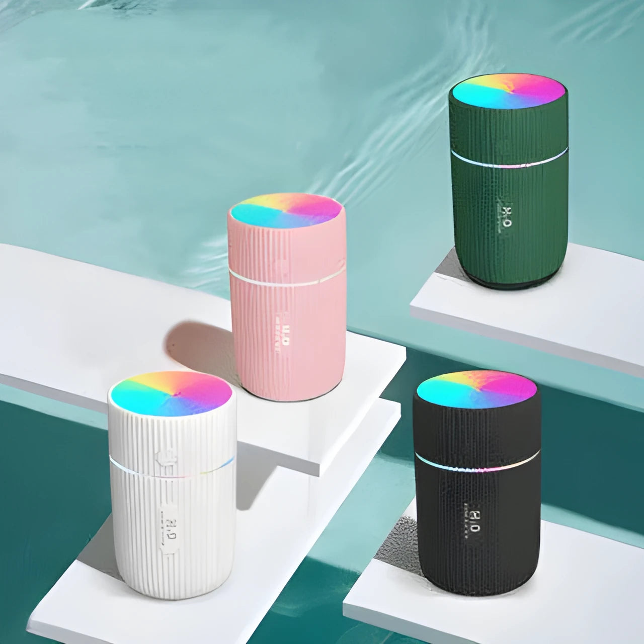 Ultrasonic portable car diffuser humidifier USB 240ml 4H 8H timer pink white black green