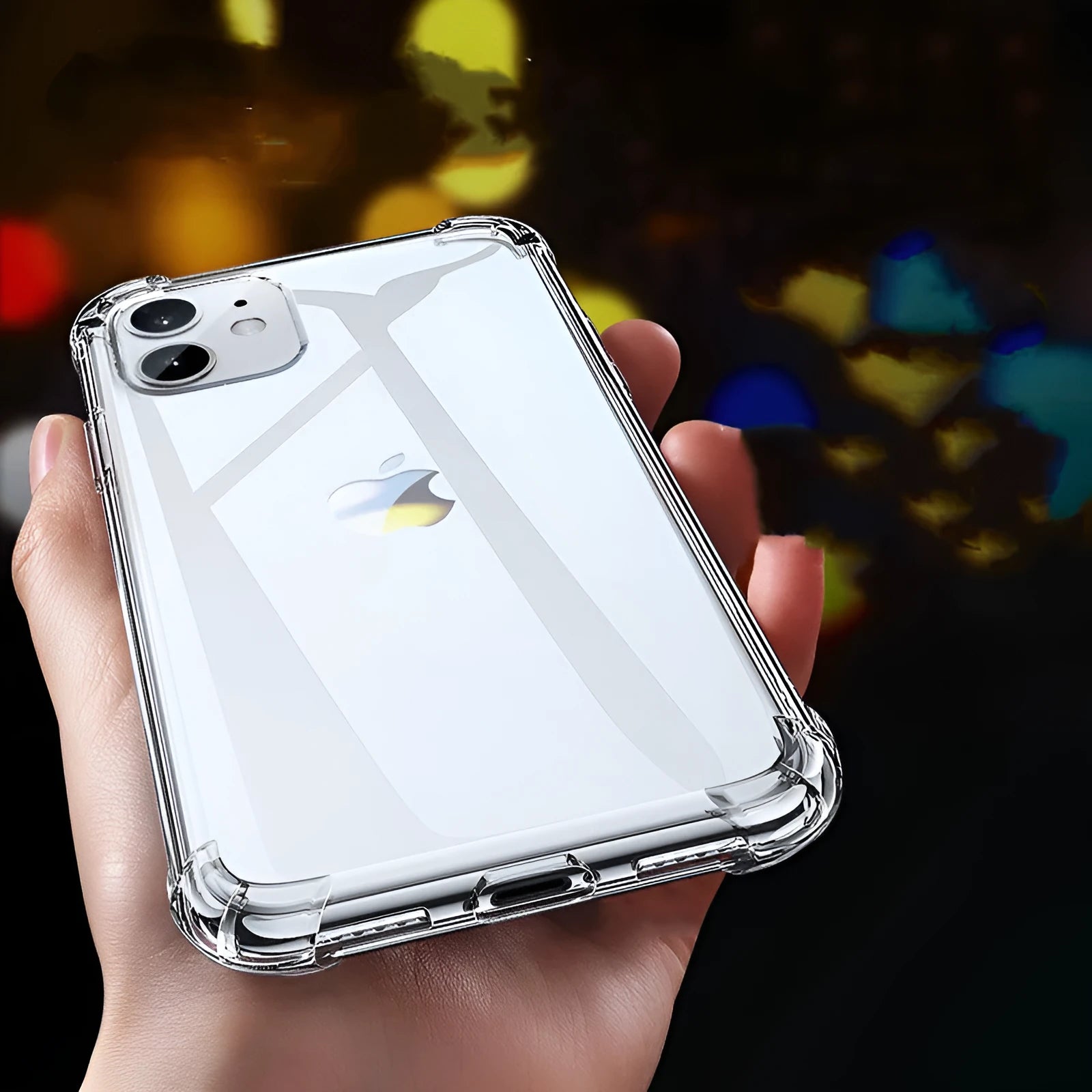 Transparent white silicone protective case for Apple iPhone showing device compatibility