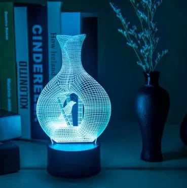 3D acrylic LED night light with touch control and seven colour options on ABS base