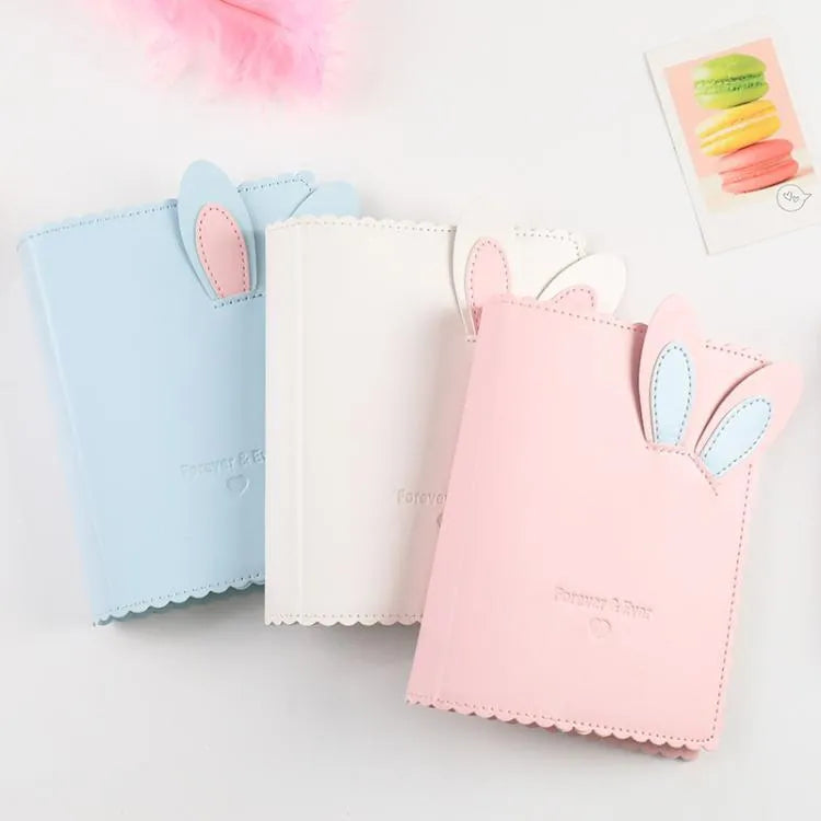 Cute rabbit mini photo album in pink, blue or white with PU cover and 16 loose-leaf pages