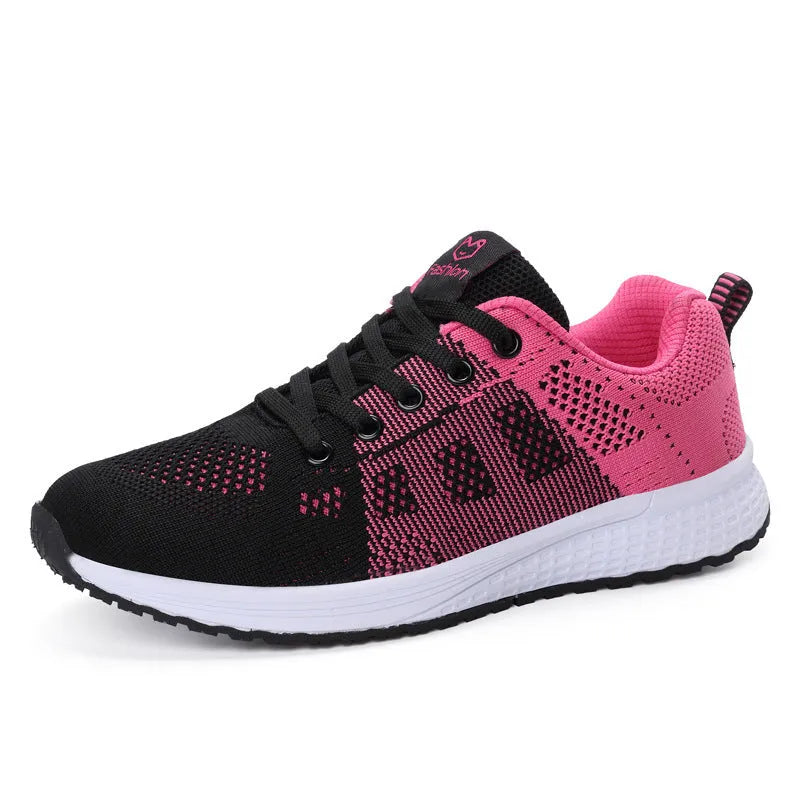 Women's casual flat board shoes with tide net top design and back lacing closure