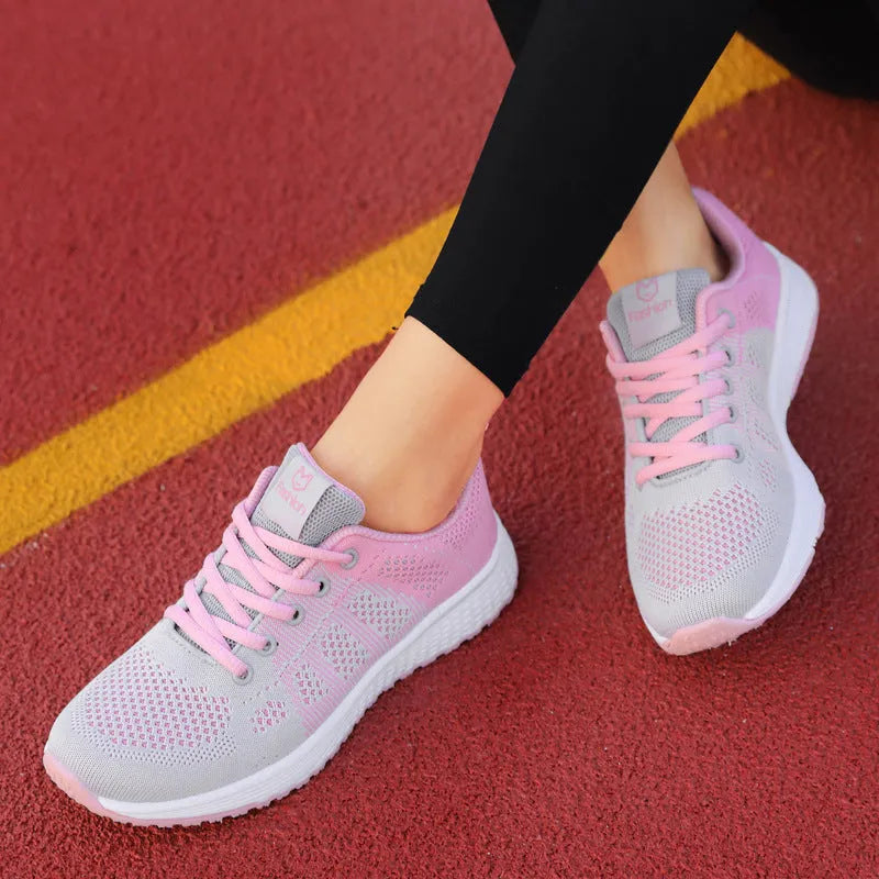 Women's casual flat board shoes with tide net top design and back lacing closure