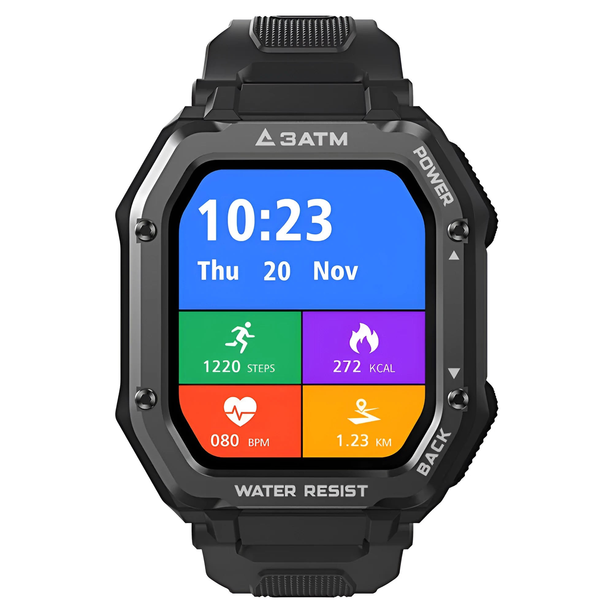 Army green outdoor sports smart watch with 1.69-inch screen showing sports tracking interface