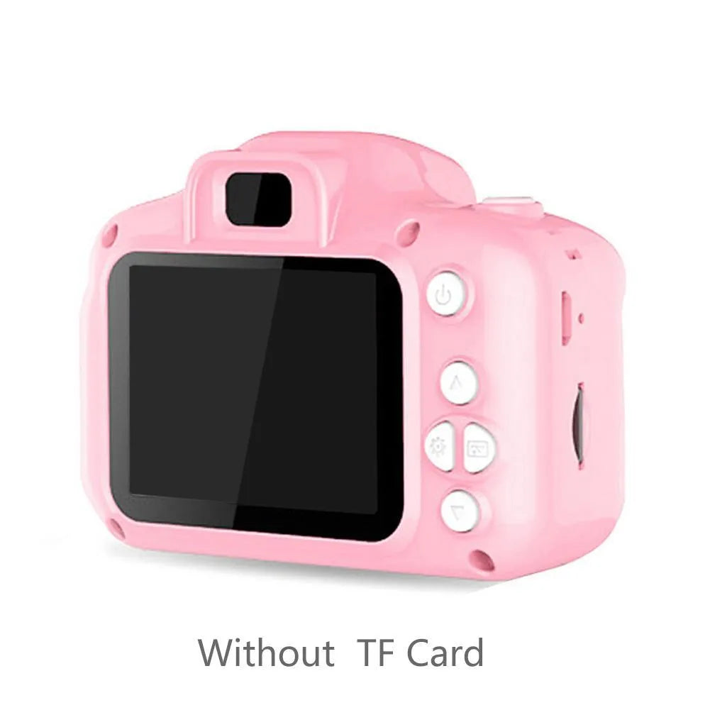 Children's HD digital waterproof camera in blue, showing 2.3 inch LCD screen and compact 80x60mm body