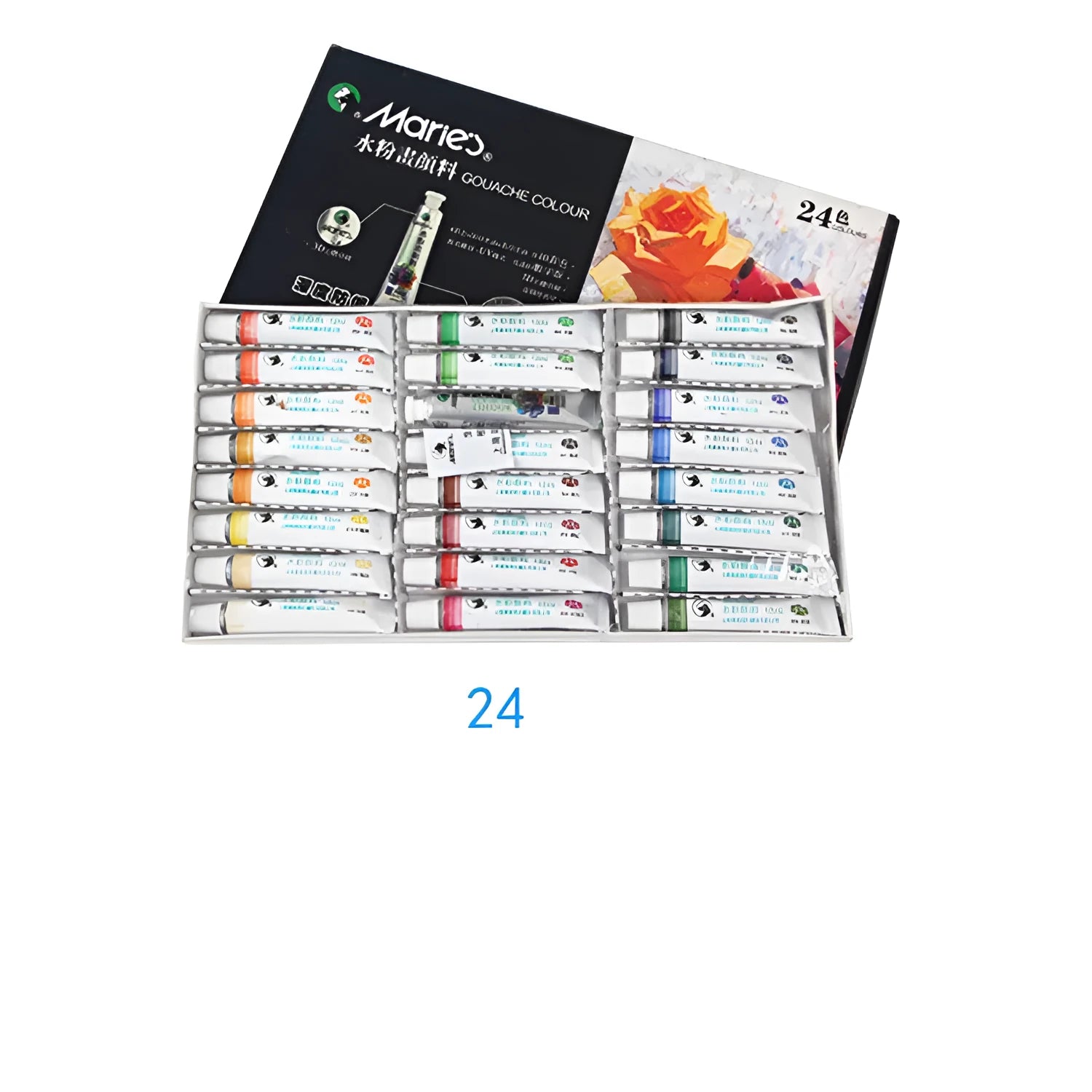 Boxed Marley gouache paint set with 12ml tubes available in 12, 18, or 24 colour configurations