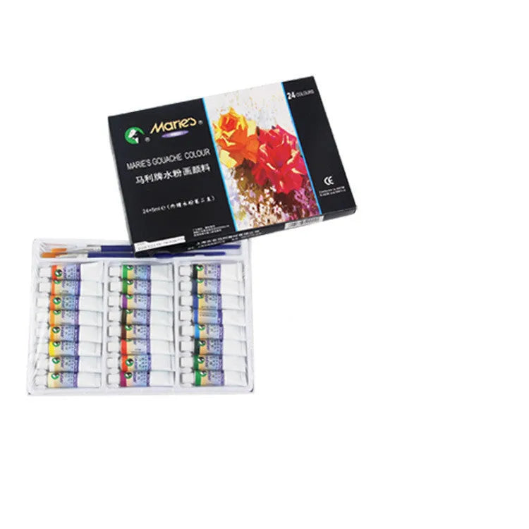 Boxed Marley gouache paint set with 12ml tubes available in 12, 18, or 24 colour configurations