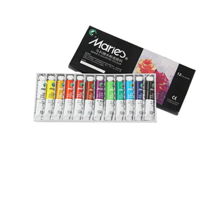 Boxed Marley gouache paint set with 12ml tubes available in 12, 18, or 24 colour configurations