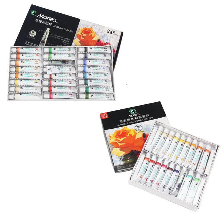 Boxed Marley gouache paint set with 12ml tubes available in 12, 18, or 24 colour configurations