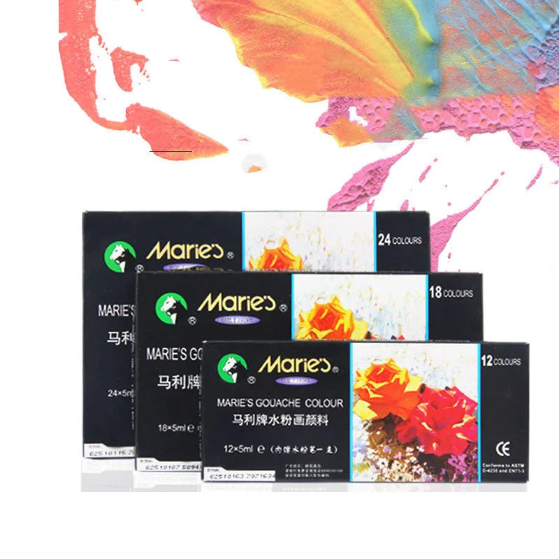 Boxed Marley gouache paint set with 12ml tubes available in 12, 18, or 24 colour configurations