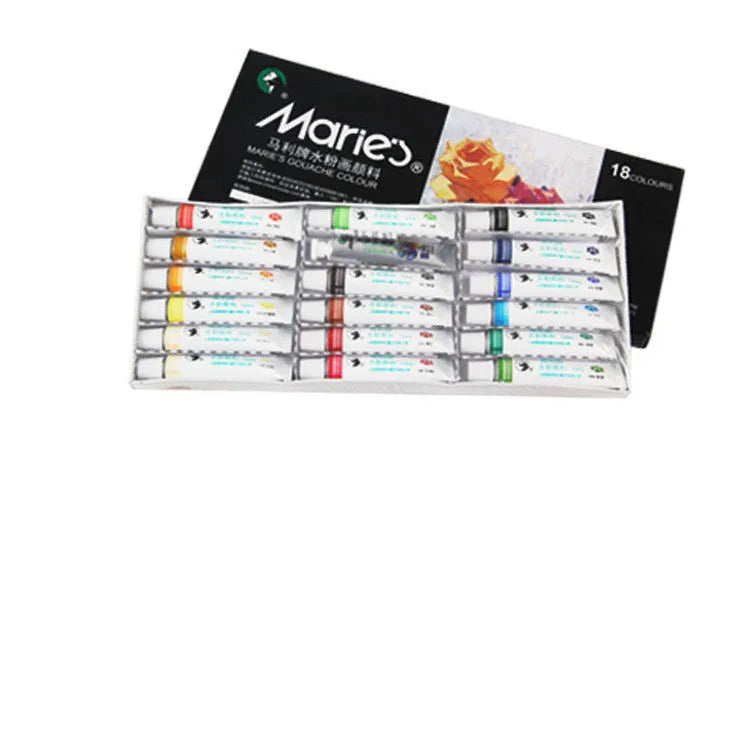 Boxed Marley gouache paint set with 12ml tubes available in 12, 18, or 24 colour configurations