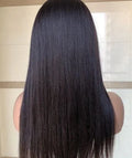 Black high temperature silk long straight wig with long bangs for ladies