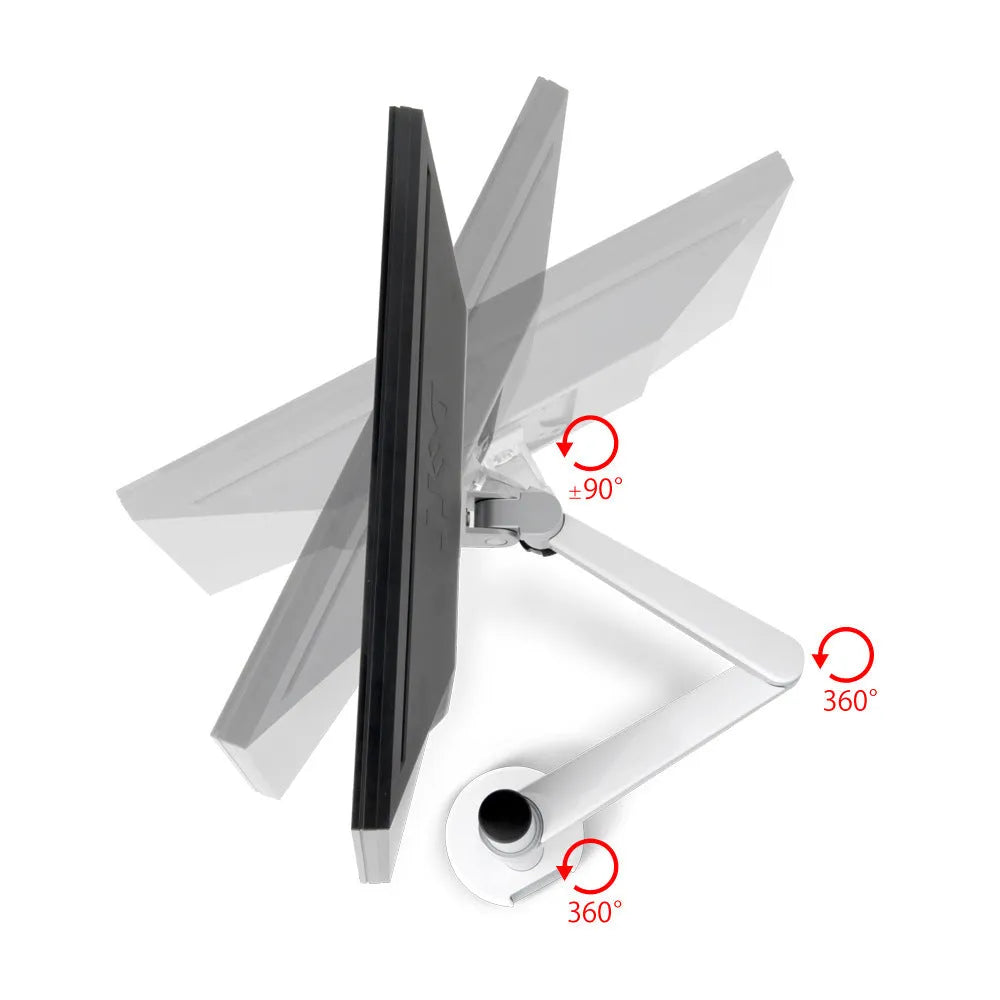 Silver multimedia dual-purpose bracket supporting a notebook and monitor with double-section arm