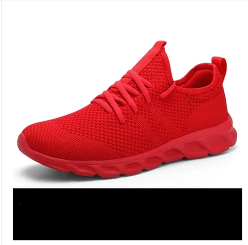 Men's black and white mesh jogging shoes with PVC sole and lace-up closure