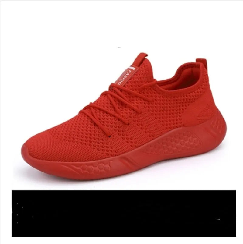 Men's black and white mesh jogging shoes with PVC sole and lace-up closure