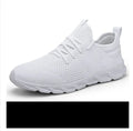 Men's black and white mesh jogging shoes with PVC sole and lace-up closure