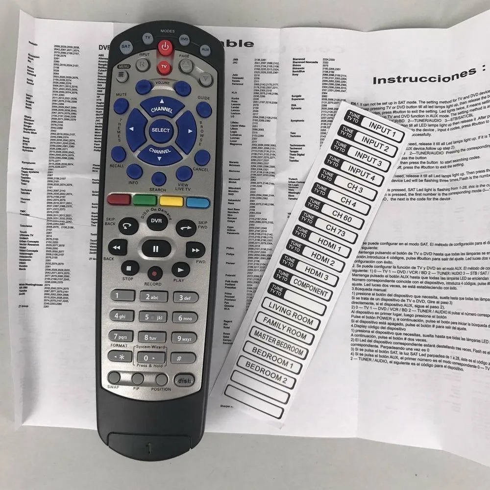 Black DISH Network universal flat remote control compatible with code 20.1 satellite receivers
