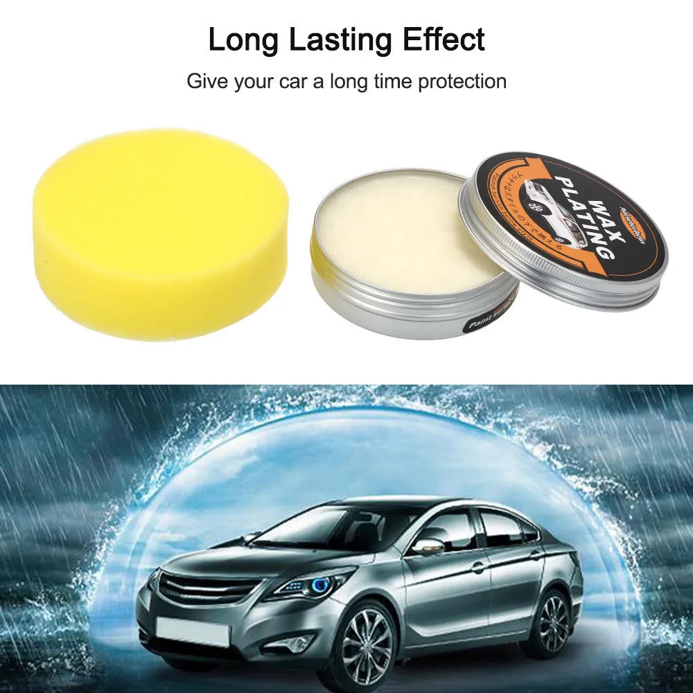 Car polishing and scratch repair kit with solid cream wax in silver colour