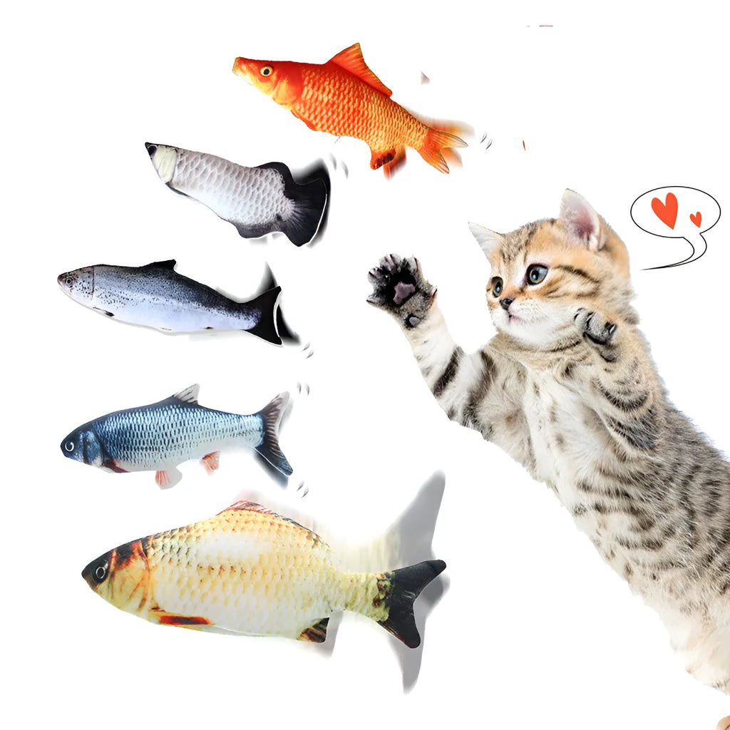 Cat electric bionic fish plush toy with catnip emulates beating fish movement, four styles including electric carp