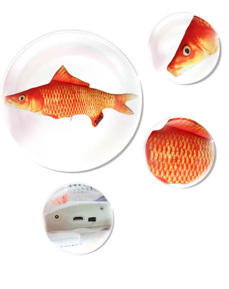 Cat electric bionic fish plush toy with catnip emulates beating fish movement, four styles including electric carp