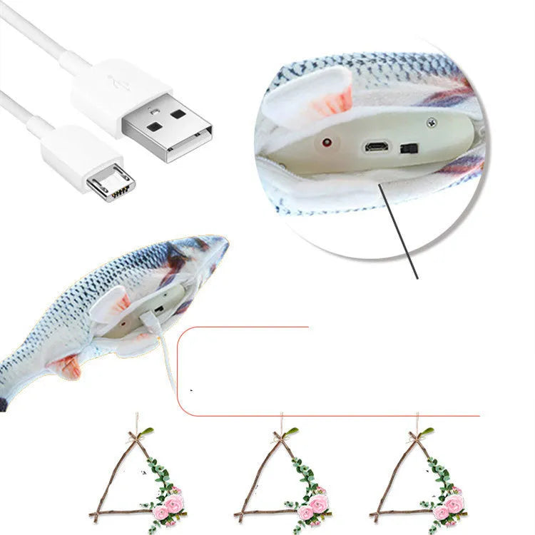 Cat electric bionic fish plush toy with catnip emulates beating fish movement, four styles including electric carp
