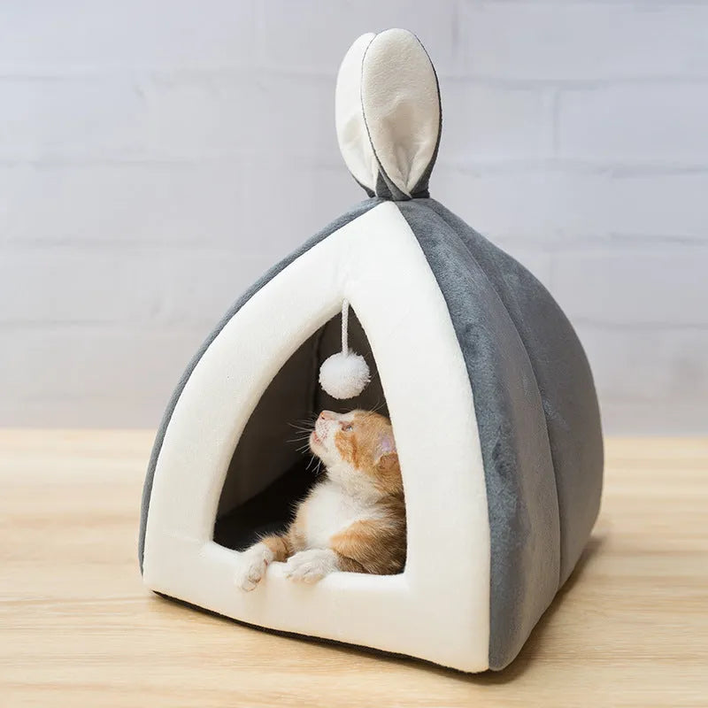 Cloth cat house pet nest bed in grey, pink or yellow available in four sizes for indoor use