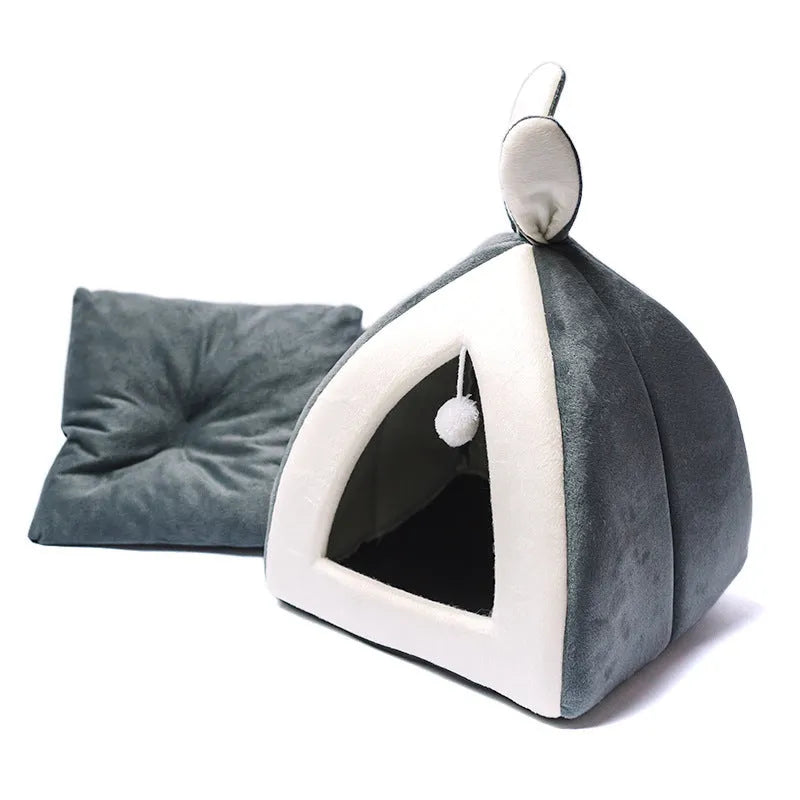 Cloth cat house pet nest bed in grey, pink or yellow available in four sizes for indoor use