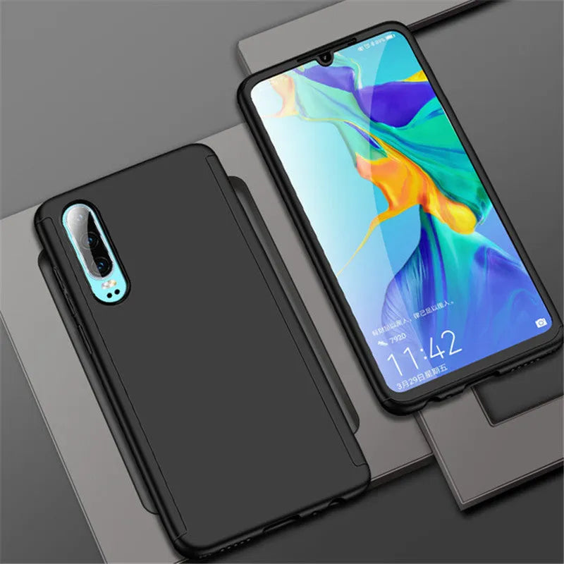 Full cover hard PC phone case with tempered film for Huawei P30 Pro in Black
