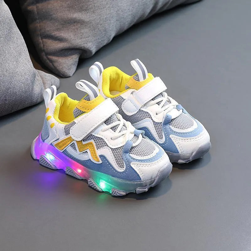 Children's bright light mesh sneakers with Velcro closure in black, grey, and pink colours