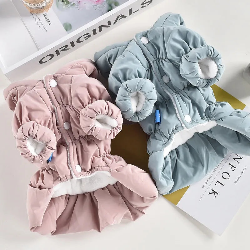 Thick cotton floral bubble skirt pet coat for winter, pink colour, suitable for small to large dogs and cats