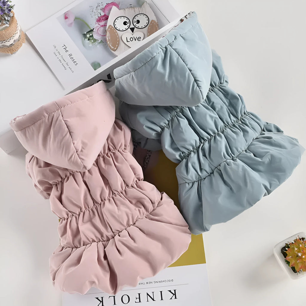 Thick cotton floral bubble skirt pet coat for winter, pink colour, suitable for small to large dogs and cats