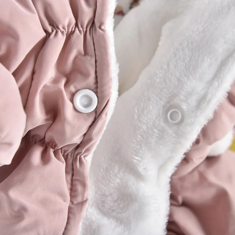 Thick cotton floral bubble skirt pet coat for winter, pink colour, suitable for small to large dogs and cats