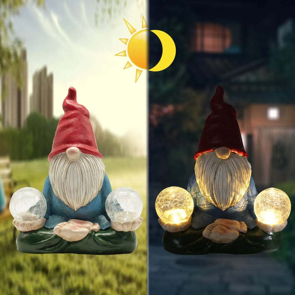 Solar-powered resin dwarf doll garden ornament with faceless old man design measuring 27x20cm