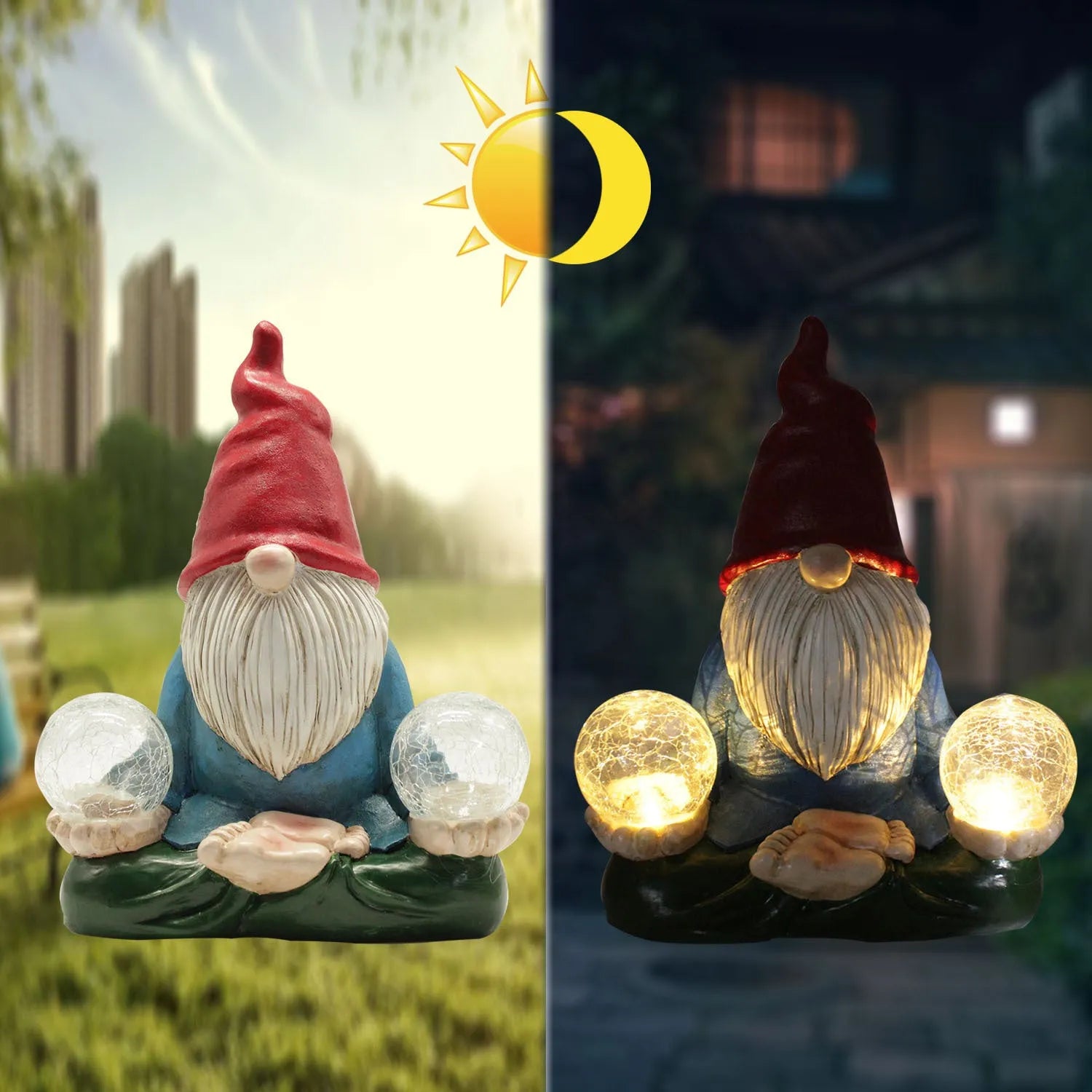 Solar-powered resin dwarf doll garden ornament with faceless old man design measuring 27x20cm