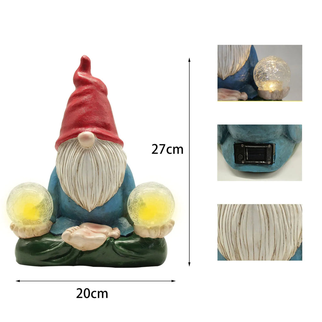 Solar-powered resin dwarf doll garden ornament with faceless old man design measuring 27x20cm
