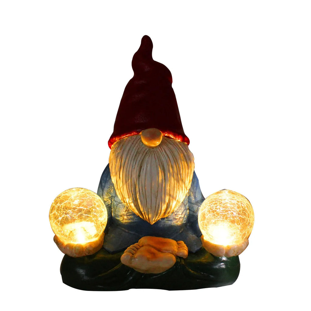 Solar-powered resin dwarf doll garden ornament with faceless old man design measuring 27x20cm