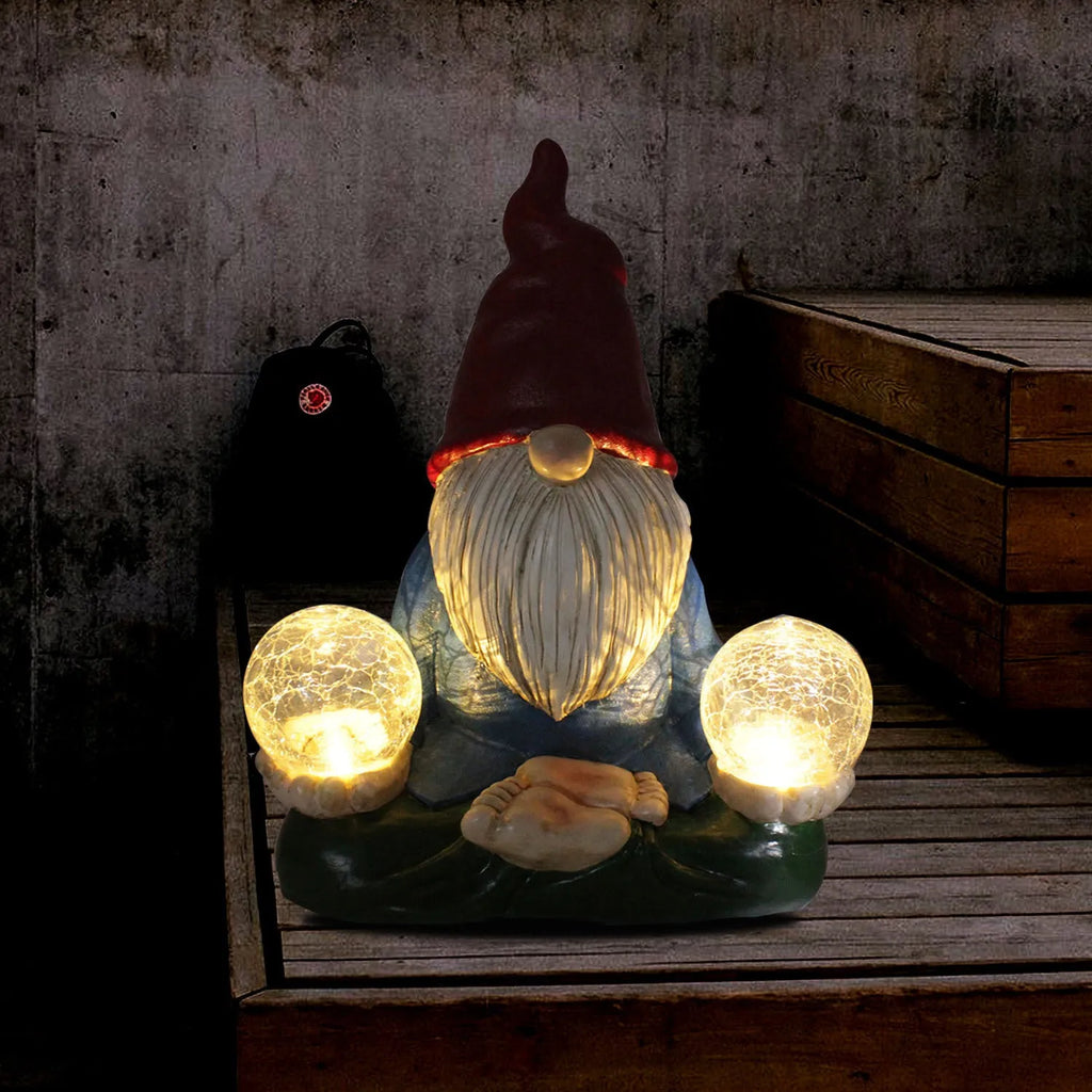 Solar-powered resin dwarf doll garden ornament with faceless old man design measuring 27x20cm